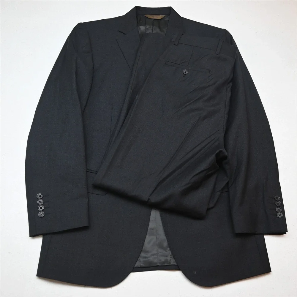 Pronto Uomo 38R 32x32 Charcoal Gray 100% Wool Italy Made Mens Jacket Pants Suit
